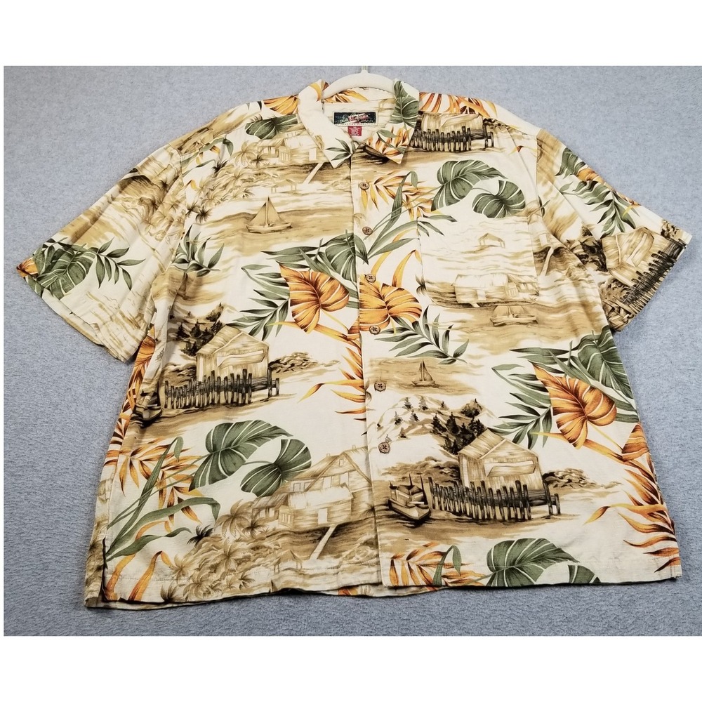 La Cabana Hawaiian Shirt Mens XL Tropical Beach Aloha Camp Button Up Textured